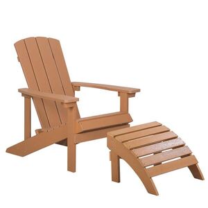 Beliani ZAHRADNÍ ŽIDLE s podnožkou Umělé dřevo světle hnědá Adirondack obraz