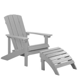 Beliani ZAHRADNÍ ŽIDLE s podnožkou Umělé dřevo světle šedá Adirondack obraz