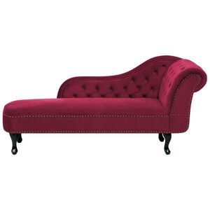 Beliani ČALOUNĚNÉ LEHÁTKO CHAISE LONGUE Sametová látka burgundsky červené pravostranné Nimes obraz