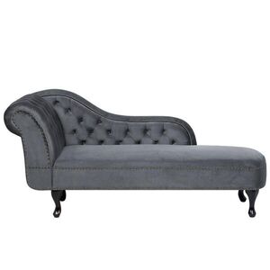Beliani ČALOUNĚNÉ LEHÁTKO CHAISE LONGUE Sametová látka šedé levostranné Nimes obraz
