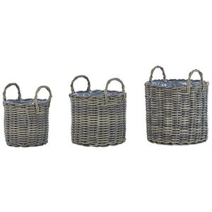 Beliani KVĚTINOVÝ KOŠÍK sada 3 ks Ratan taupe kulatý 40-37/35-31/29-24 cm Nikiti obraz