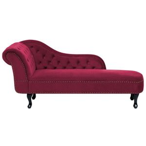 Beliani ČALOUNĚNÉ LEHÁTKO CHAISE LONGUE Sametová látka burgundsky červené levostranné Nimes obraz
