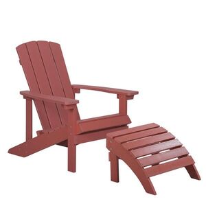 Beliani ZAHRADNÍ ŽIDLE s podnožkou Umělé dřevo červená Adirondack obraz