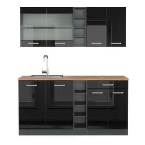 Vicco JEDNOTKOVÁ KUCHYNĚ R-Line Vysoce lesklá černá/antracitová 160 cm , PD Dub obraz