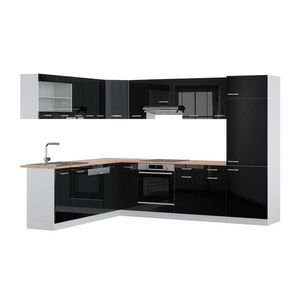 Vicco ROHOVÁ KUCHYŇ R-Line, Černý vysoký lesk/Bílá, 287 x 227 cm, PD Dub obraz