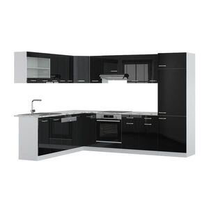Vicco ROHOVÁ KUCHYŇ R-Line, Černý vysoký lesk/Bílá, 287 x 227 cm s pracovní deskou obraz