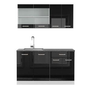 Vicco JEDNOTKOVÁ KUCHYNĚ R-Line Černý vysoký lesk 140 cm , PD Antracit obraz