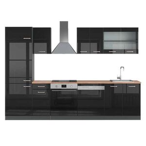 Vicco KUCHYŇSKÝ KOUT R-Line Vysoce lesklá černá/antracitová 300 cm , PD Dub obraz