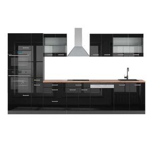 Vicco KUCHYŇSKÁ LINKA R-Line Vysoce lesklá černá/antracitová 350 cm s vysokou skříní, PD Dub obraz