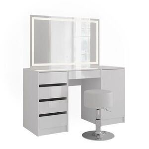Vicco TOALETNÍ STOLEK Sherry Bílá/bílý vysoký lesk 128.2 cm s LED zrcadlem a taburetem obraz