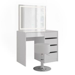 Vicco TOALETNÍ STOLEK Sherry Bílá/bílý vysoký lesk 89.8 cm s LED zrcadlem a stoličkou obraz