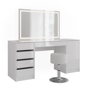 Vicco TOALETNÍ STOLEK Sherry Bílá/bílý vysoký lesk 158.2 cm s LED zrcadlem a stoličkou obraz