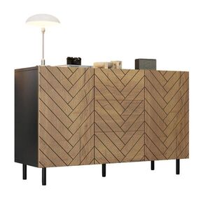 Urban Meuble KOMODA 120 cm dekor dřeva a černá se 3 zásuvkami a 2 dvířky obraz