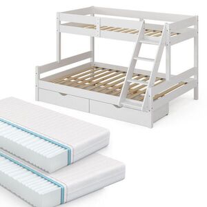 VitaliSpa PATROVÁ POSTEL Everest Bílá 140x200 / 90x200 cm se 2 matracemi a 2 zásuvkami obraz