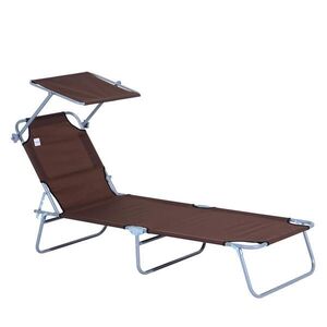Modfu ZAHRADNÍ lehátko z kovu 187x58x36 cm hnědé s nastavitelnou sluneční stříškou, skládací a lehké obraz