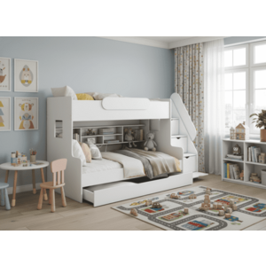 ArtBed Dětská patrová postel SEGAN s roštem a úložným prostorem | bílá 120 x 200 cm obraz