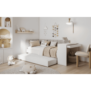 ArtBed Dětská postel FREYA s přistýlkou a se stolkem | bílá / šedá (Amber 802) 80 x 180 cm obraz