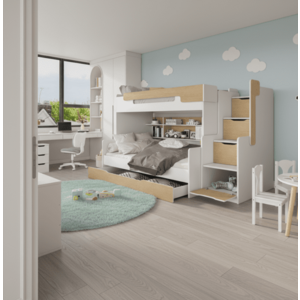 ArtBed Dětská patrová postel s roštem HARRY | dub hikora 120 x 200 cm obraz