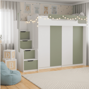 ArtBed Multifunkční vyvýšená postel se skříní DORIAN III Barva: Bílá / eukalyptus obraz