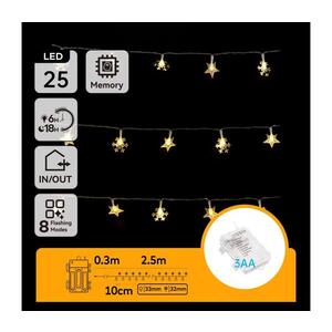 B.V. - LED Ven. ván. řetěz 25xLED/8 funkcí 3xAA 2, 5m IP44 teplá bílá hvězdy B10303K4X obraz