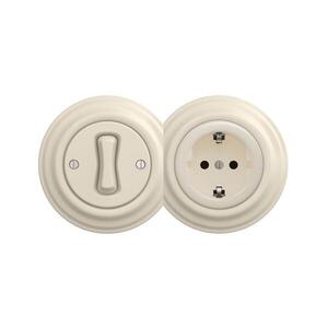 lap - Retro jednopólový vypínač č. 1 a zásuvka SCHUKO 230V s rámečkem béžová 2xKA0135+KA0128+KA0144 obraz