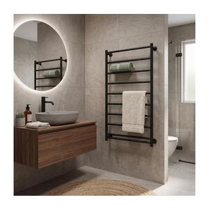 Mario-Radiators Koupelnový žebříkový radiátor INOX FLAT 163W/230V 77x53 cm nerez/černá 1.075.048779.BM obraz