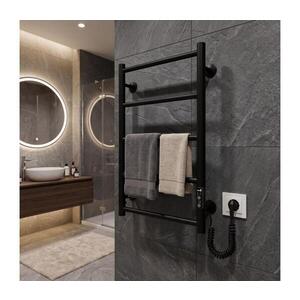 Mario-Radiators Koupelnový žebříkový radiátor CLASSIC 65W/230V 66x42 cm nerez/černá pravá 2.3.0700.10.BM obraz