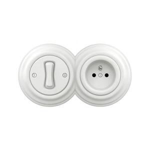 lap - Retro jednopólový vypínač č. 1 a zásuvka 230V s rámečkem sněhově bílá 2xKA0152+KA0145+KA0150 obraz