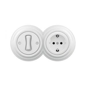 lap - Retro jednopólový vypínač č. 1 a zásuvka SCHUKO 230V s rám.něhově bílá 2xKA0152+KA0145+KA0160 obraz