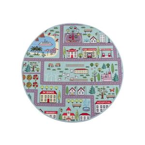 Multidecor Kulatý dětský koberec STELLA STREETS 120 cm tyrkysová/město 508441 obraz