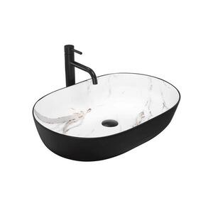 REA-U6625 - Umyvadlo na desku CLEO 41x60, 5 cm keramika/černá/bílá/dekor mramoru REA-U6625 obraz