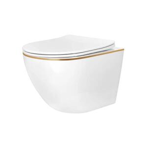 REA-C6806 - Závěsné WC s prkénkem CARLO MINI TORNADO RIMLESS keramika/bílá/zlatá REA-C6806 obraz