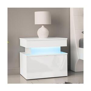MIRJAN 24 Noční stolek s LED osvětlením GLOSSA 55x51 cm bílá/lesklá bílá obraz