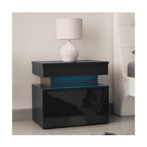 MIRJAN 24 Noční stolek s LED osvětlením GLOSSA 55x51 cm černá/lesklá černá obraz