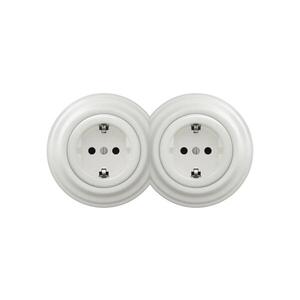 Reblig -Dvojitá retro zásuvka domovní s rámečkem SCHUKO 230V keramická bílá 2xRG0008+2xRG0106 obraz