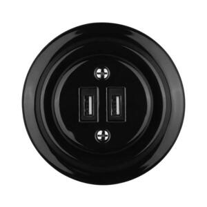 Reblig - Porcelánová retro USB napájecí zásuvka s rámečkem 2xUSB-A černá RGUSB-B obraz