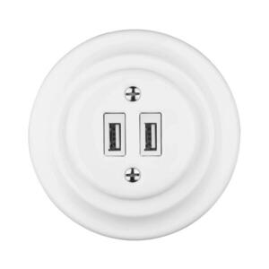 Reblig - Porcelánová retro USB napájecí zásuvka s rámečkem 2x USB-A bílá RGUSB-W obraz