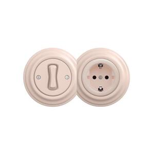 Reblig - Retro jednopól vypínač č. 1 a zásuvka SCHUKO 230V s rámečkem starorůž 2xRG0120+RG0113+RG0143 obraz