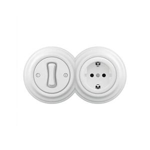 Reblig - Retro jednopólový vypínač č. 1 a zásuvka SCHUKO 230V s rám.něhově bílá 2xRG0152+RG0145+RG0160 obraz