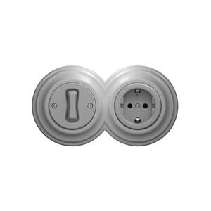 Reblig - Retro jednopólový vypínač č. 1 a zásuvka SCHUKO 230V s rámečkem šedá 2xRG0053+RG0046+RG0111 obraz