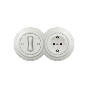 Reblig - Retro jednopólový vypínač č. 1 a zásuvka SCHUKO 230V s rám. ker. bílá 2xRG0008+RG0001+RG0106 obraz