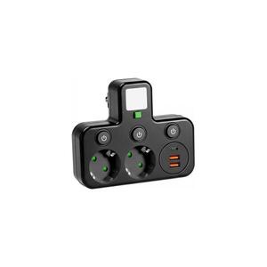 Rozbočovací zásuvka s vyp a LED osvět LINEA 2Z + 3xUSB A/C SCHUKO 4000K černá 004876 obraz