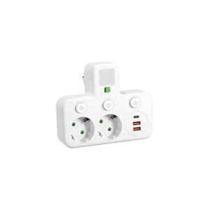 Rozbočovací zásuvka s vyp a LED osvět LINEA 2Z + 3xUSB A/C SCHUKO 4000K bílá 004877 obraz