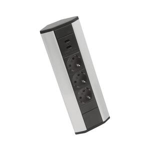 Rohový zásuvkový sloupek 3x230V + 2xUSB-A černá/stříbrná 20483 obraz