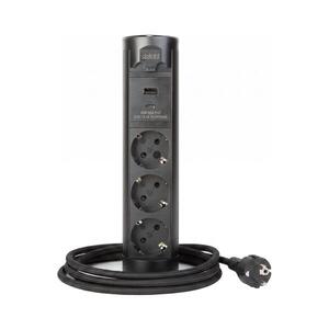 Zásuvkový sloupek pro desku stolu 3x230V + USB-A + USB-C černá 20453B obraz