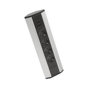Rohový zásuvkový sloupek 4x230V + 2xUSB-A černá/stříbrná 20484 obraz