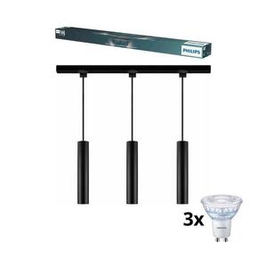 Philips-LED Stm. lustr na lanku v lišt sys EASYLINK 3xGU10/6, 2W/230V 1m černá P7614+3xP4914 obraz
