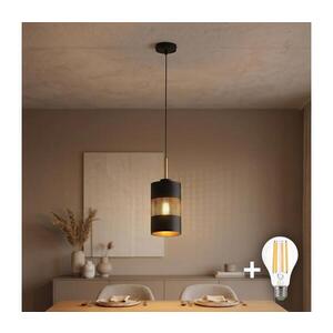 LED Lustr na lanku BOGART 1xE27/15W/230V černá/zlatá 4400 obraz