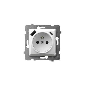 Ospel - Zásuvka domovní bez rámečku 230V + 1xUSB-A + 1xUSB-C ARIA bílá GP-1UZPUSBAC/m/00 obraz