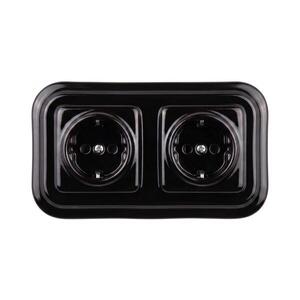 Elhard - Dvojitá keramická retro zásuvka domovní s rámečkem SCHUKO 230V černá EF0033+2xEF0031 obraz